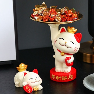 Tượng Mèo thần tài bồi bàn để bàn dáng bearbrick kèm khay