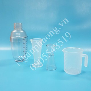 Bộ 4 dụng cụ pha chế (Shaker 530ML in, ly 100ml, CA 250ml, Ly 2 đầu)
