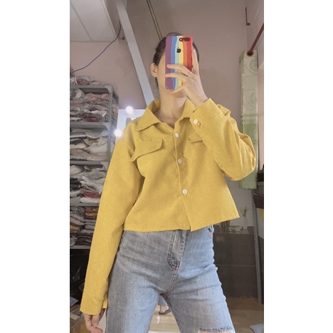 Sơ mi nhung tăm croptop túi hộp