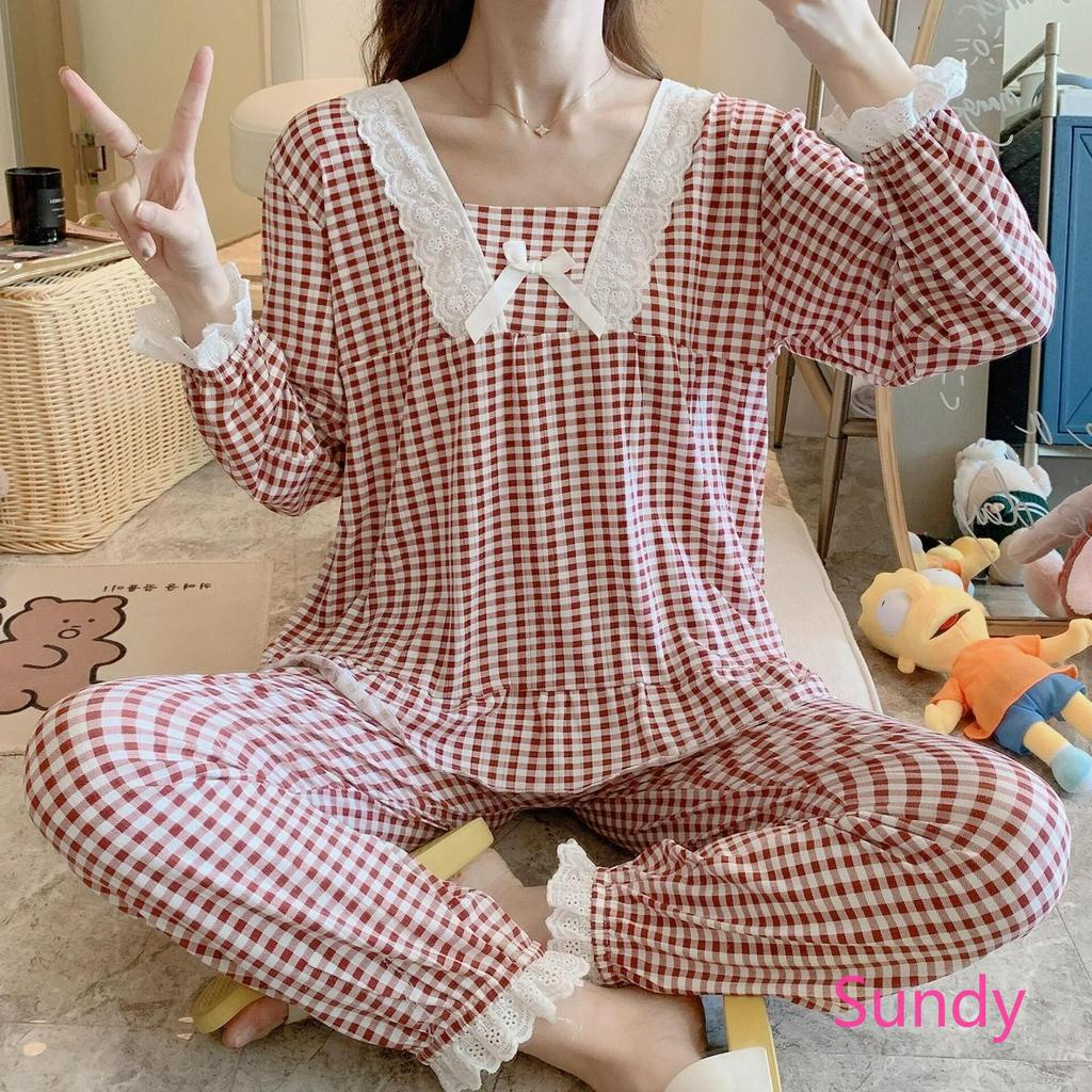 Bộ đồ ngủ tay dài kẻ sọc thời trang đáng yêu cho nữ