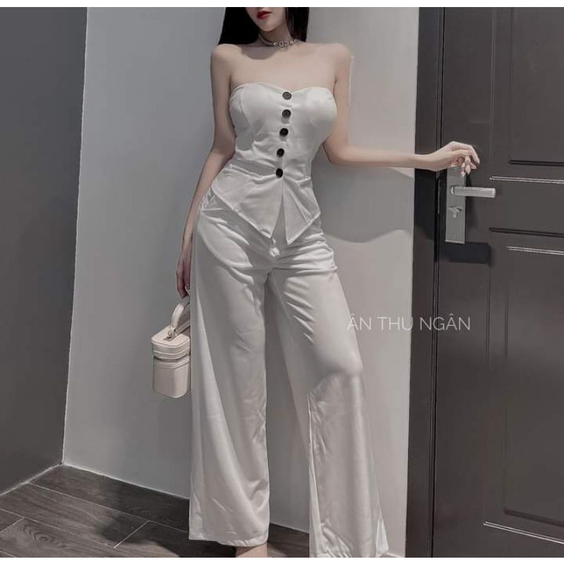 Set quần suông + áo cúp nút thiết kế