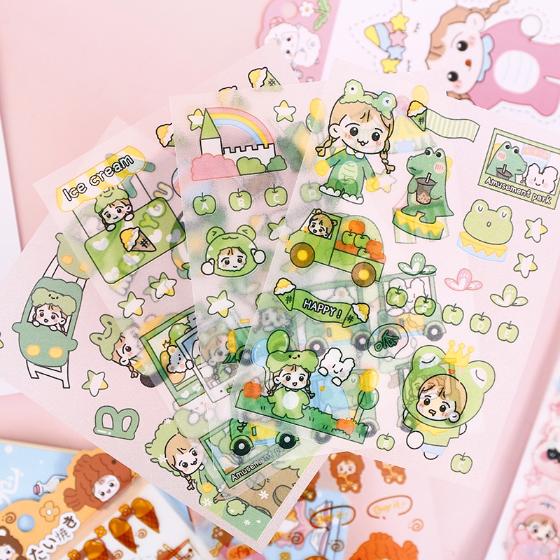 Set 4 tấm sticker nhũ kim tuyến chống thấm nước hình cô gái cute