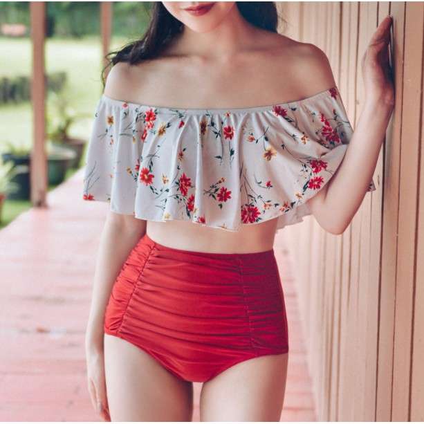 CÓ SẴN bộ bikini trễ vai cạp cao che bụng | BigBuy360 - bigbuy360.vn