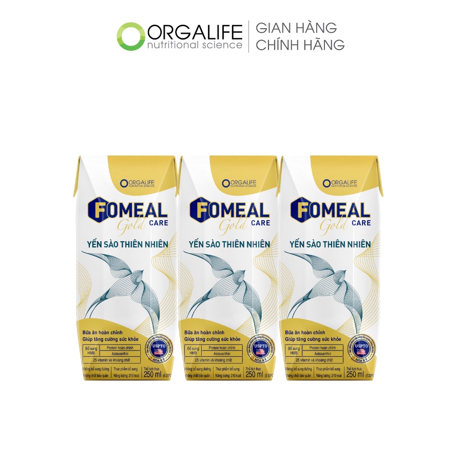 Thùng 30 hộp Fomeal Care Gold Yến Sào Thiên Nhiên 250ml/hộp - Súp uống tăng cường sức khỏe toàn diện, chắc khỏe xương