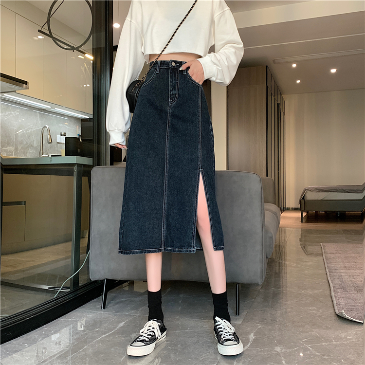 Xiaozhainv Chân váy denim lưng cao dáng chữ A thời trang Hàn Quốc | BigBuy360 - bigbuy360.vn