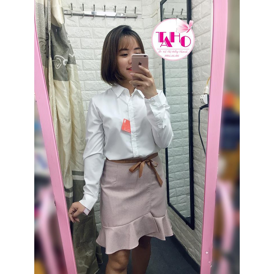 CHÂN VÁY CARO ĐUÔI CÁ THẮT NƠ (ảnh thật chụp tại shop)