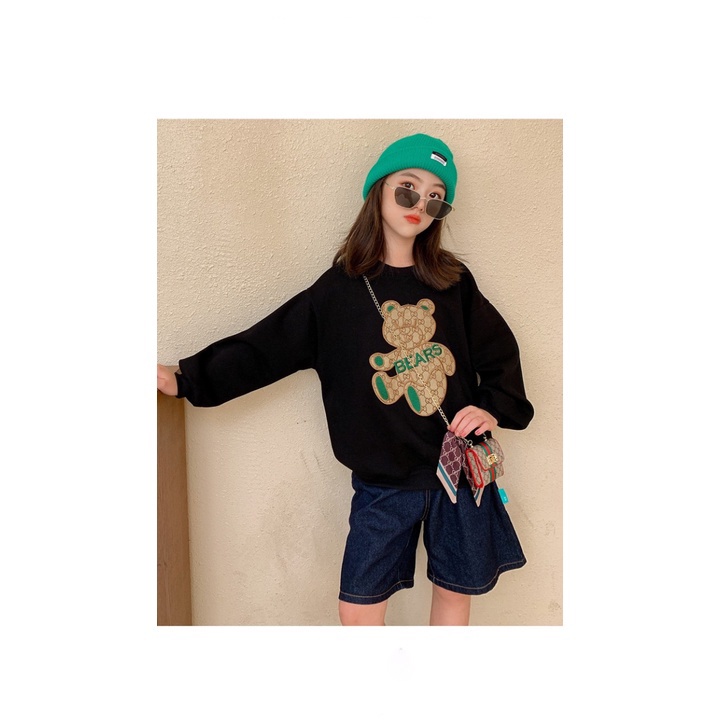 Áo nỉ bé gái, áo sweater cho bé gái 14-45kg Gấu cực kì sang chảnh, vải dày dặn, giữ ấm tốt, hàng may kĩ.GAU55