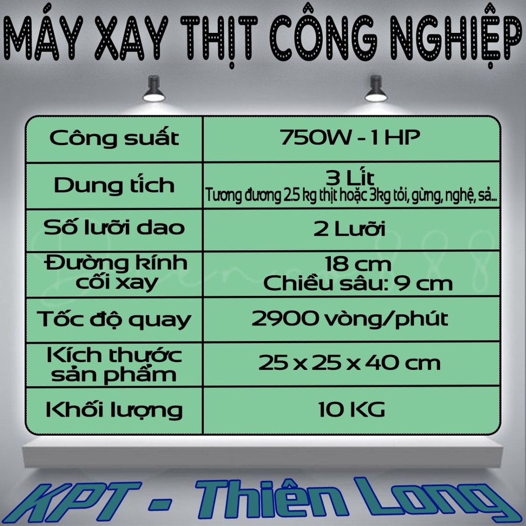 Máy xay thịt cá công nghiệp KPT 750W - 1HP - Xay hành tổi riềng gừng sả