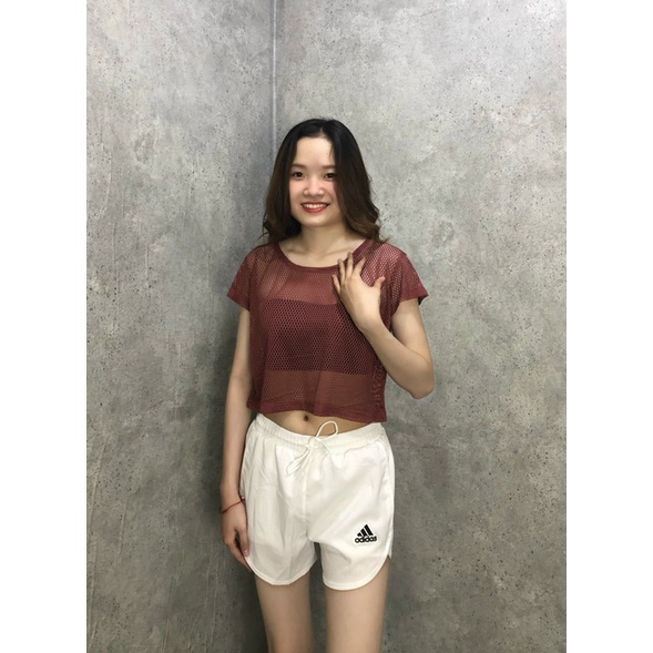 ÁO CROPTOP LƯỚI CÓ TAY MẶC NGOÀI TẬP GYM, YOGA NỮ