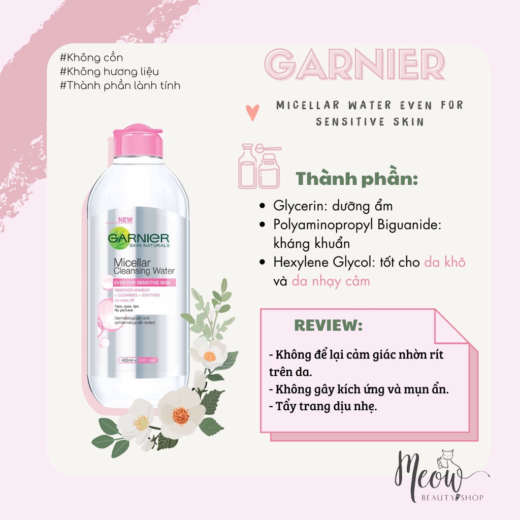 Nước làm sạch và tẩy trang cho mọi loại da Garnier Micellar Water 125ml - 400ml