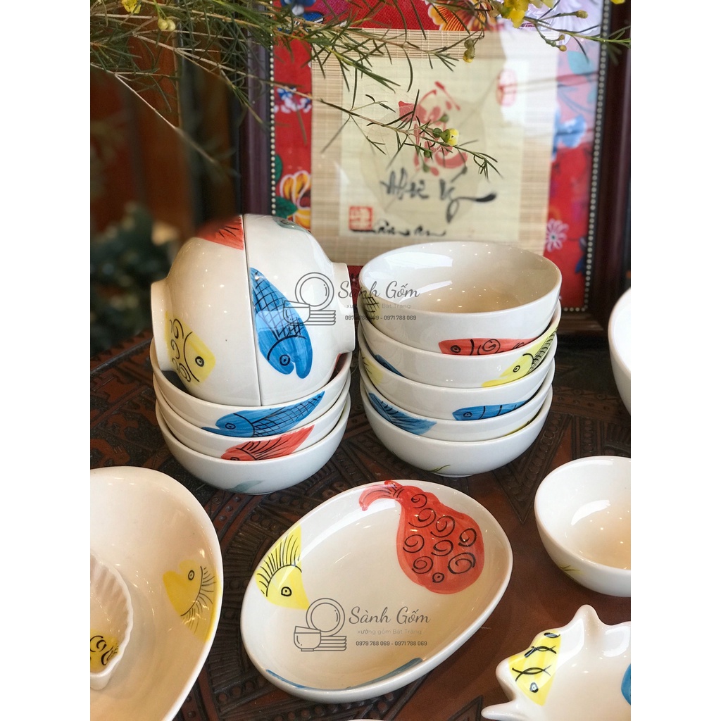 SET 10 BÁT CƠM BÁT TRÀNG - VẼ TAY