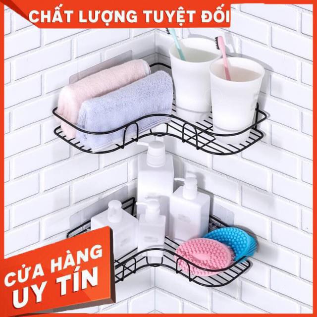 [XẢ KHO+FREE SHIP]  KỆ GÓC INOX DÁN TƯỜNG ĐEN VIỀN UỐN LƯỢN TIẾT KIỆM KHÔNG GIAN