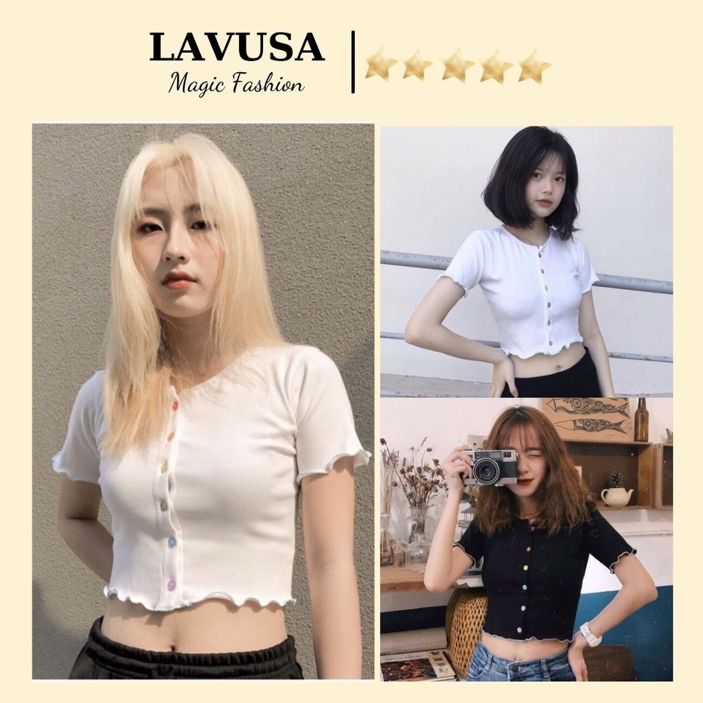 [ Mã WASTAPR giảm 10K đơn 50K] Áo Croptop Body Cuốn Biên Phối Cúc Màu Ulzzang Siêu Hot LAVUSA