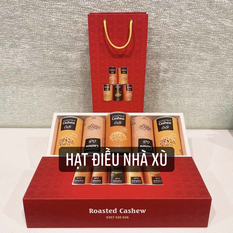 SET QUÀ TẾT CASNA 1kg( 5lon hạt điều CASNA + hộp giấy )