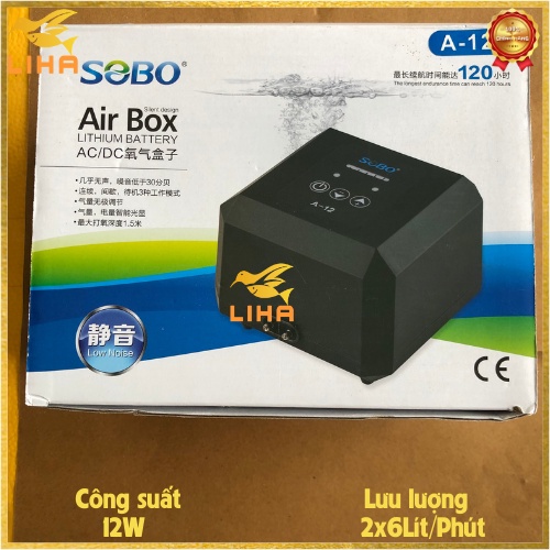 Máy Sủi Oxy Tích Điện 2 Vòi Sobo A-12G  - Máy Sủi Oxy Siêu Êm Tích Điện Cho Bể Cá