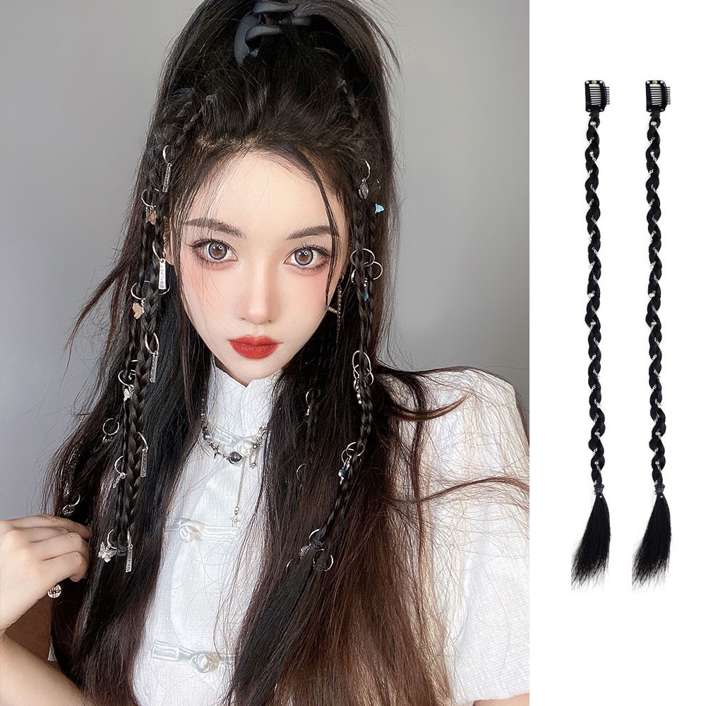 Set 2 Tóc Giả Thắt Bím Đuôi Ngựa Y2k Phong Cách Punk Hiphop Cá Tính Dành Cho Nữ