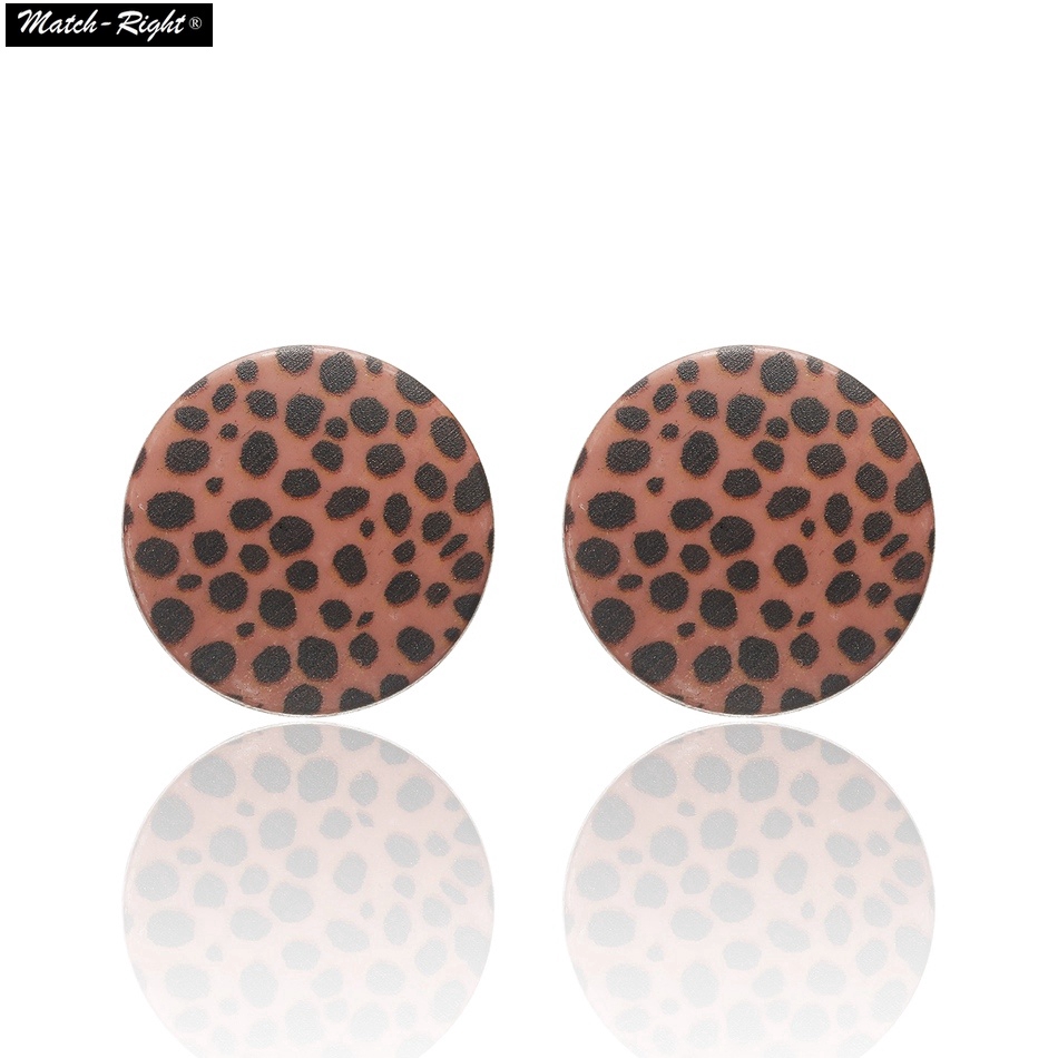 Hoa tai dáng tròn họa tiết da báo phong cách retro thời trang cho nữ