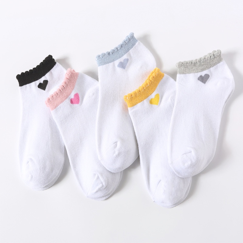 Tất nữ, tất nam nữ cổ ngắn cute hình TIM TRẮNG, vớ nam nữ cao cổ ngắn phong cách Vintage hàn quốc chống hôi chân