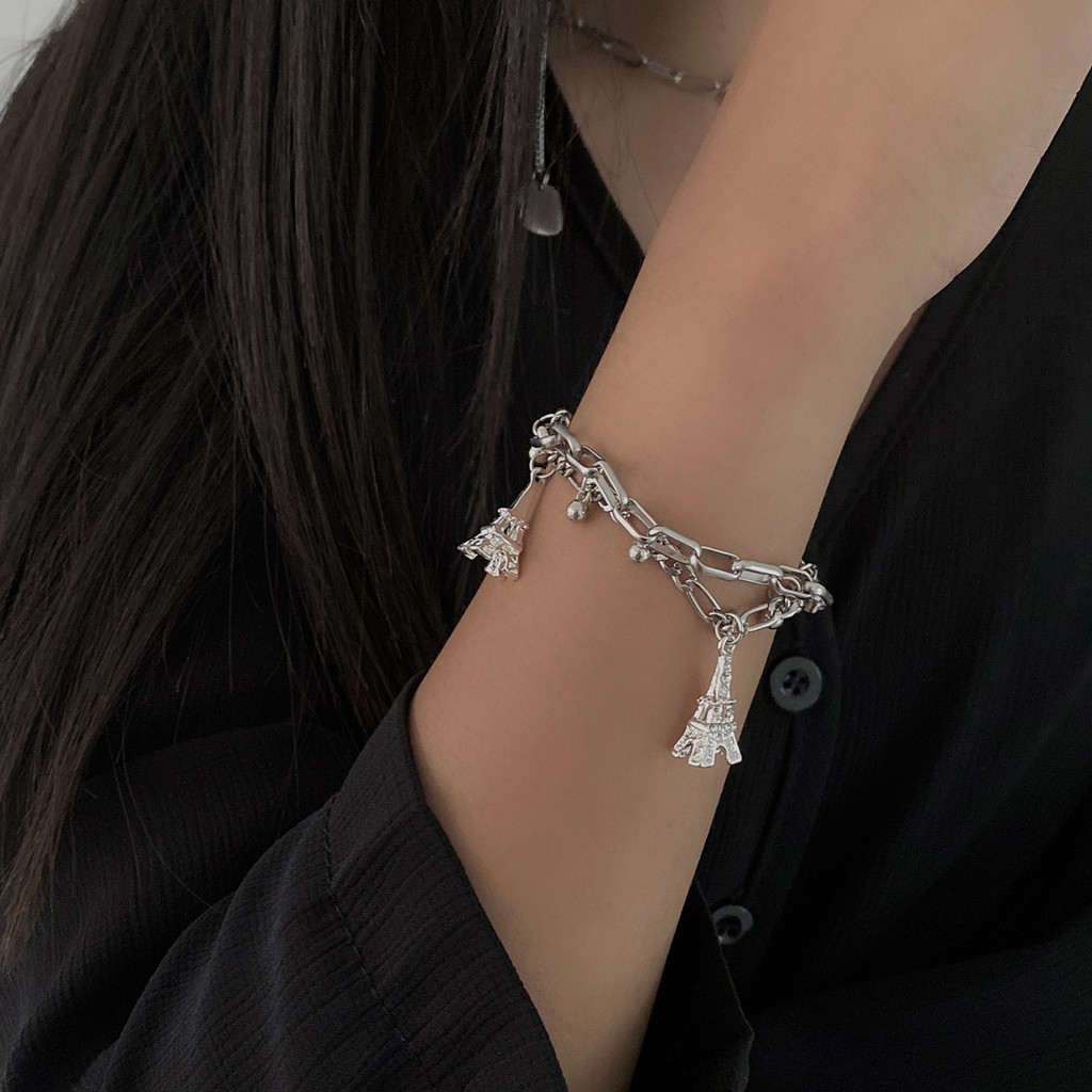 Vòng Tay Hai Lớp Mặt Hình Tháp Eiffel Lãng Mạn 22624 Lãng Mạn