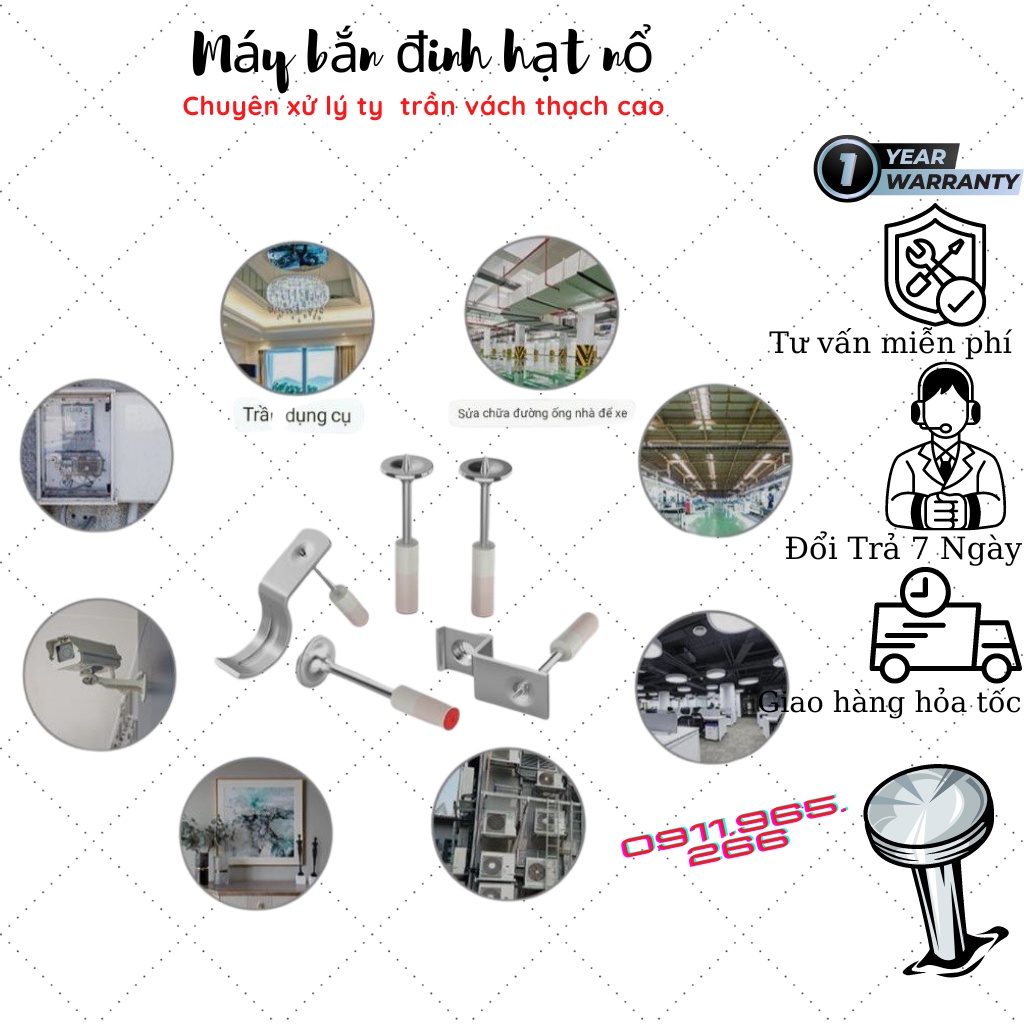 Máy bắn đinh hạt nổ bê tông ty trần thạch cao, tôn, sắt, thép dày 8mm không cần sử dụng điện
