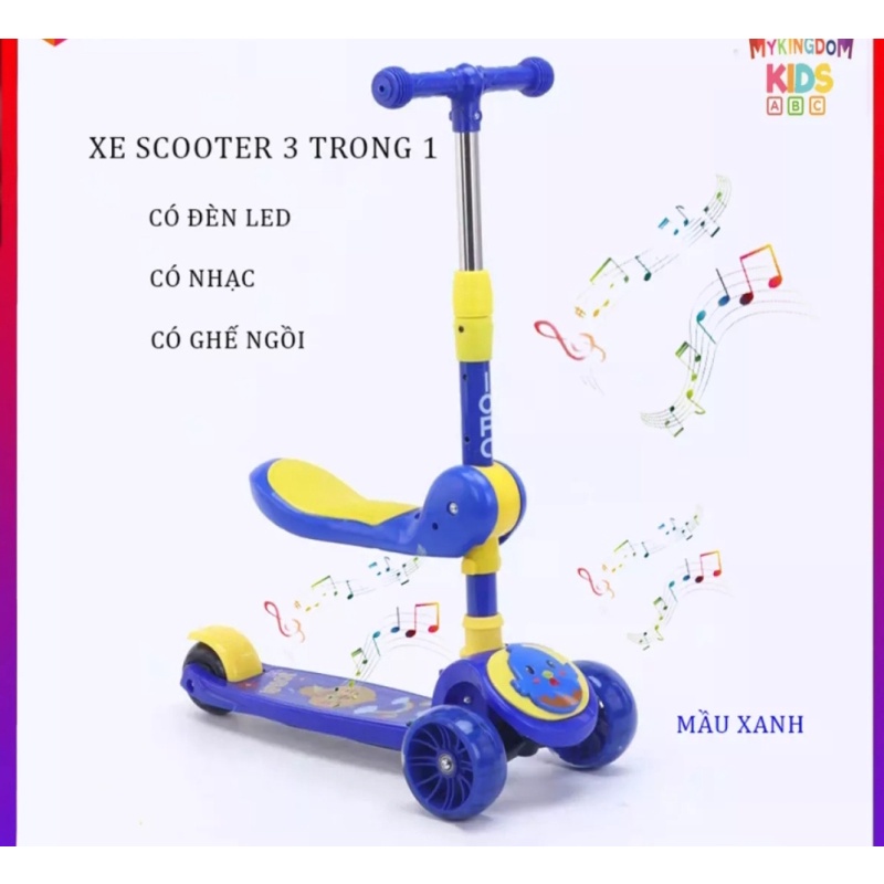 Xe trượt Scooter 2 trong 1 cho bé có đèn và nhạc