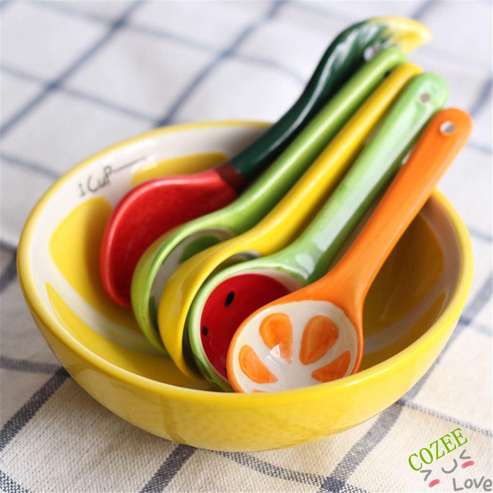 Muỗng cà phê bằng sứ họa tiết trái cây hoạt hình dễ thương xinh xắn