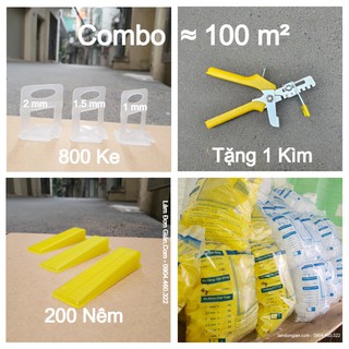 [Lát Tầm 100m2] Combo 1000 Ke Lát Gạch Gồm 800 Ke Móc Và 200 Nêm Chốt - Tặng Kìm Siết - Kích Thước Mạch 1mm - 1.5mm - 2m