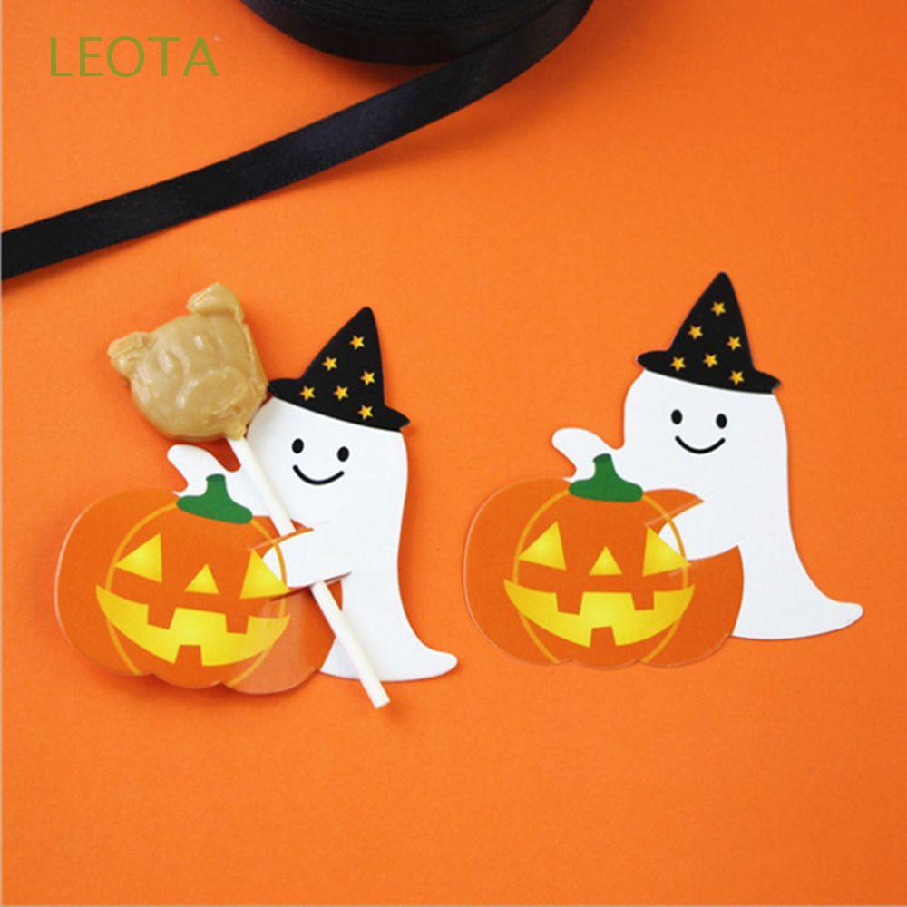 Set 50 Thẻ Giấy Hình Quả Bí Ngô Hoạt Hình Dễ Thương Trang Trí Tiệc Halloween