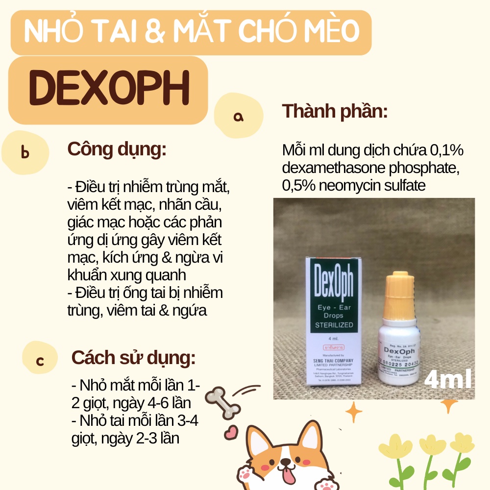 Nhỏ Tai Mắt Chó Mèo DEXOPH 4ml Nhiễm Trùng, Dị Ứng, Viêm Ngứa Tai & Mắt