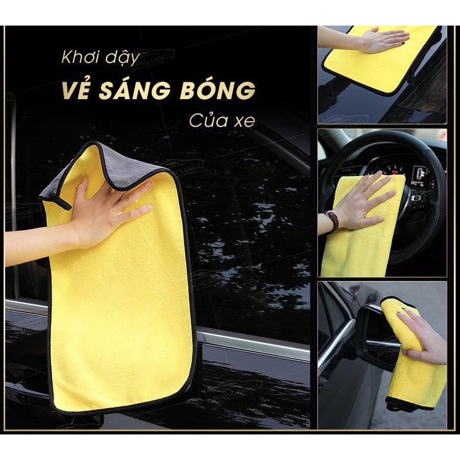Khăn microfiber 2 mặt 2 lớp vàng ghi siêu dầy siêu thấm nước size 30x60cm