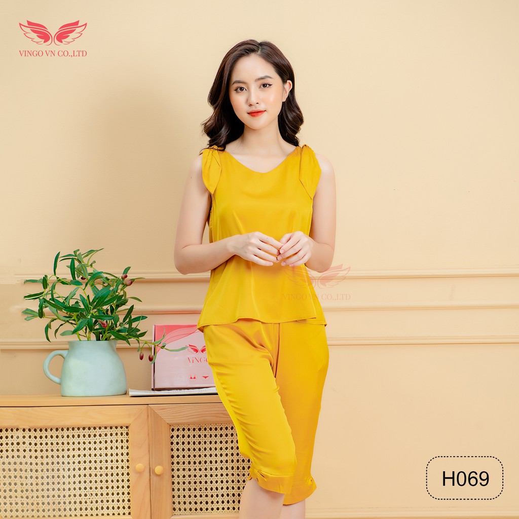 VINGO Bộ Ngủ Nữ Pyjama Lụa Ba Lỗ Quần Lửng Tay Áo Phối Nơ Thỏ/ Cánh Tiên Dễ Thương H069 VNGO | BigBuy360 - bigbuy360.vn