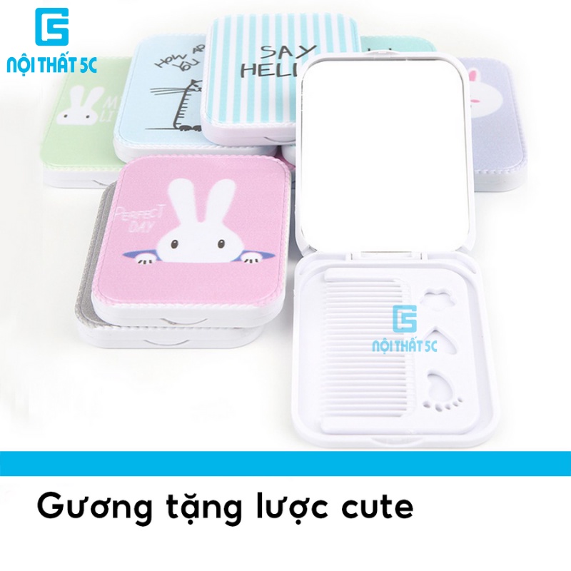 Gương chữ nhật kèm lược mini, gương soi bé nhỏ cầm tay họa tiết xinh xắn có thể bỏ túi di chuyển dễ dàng