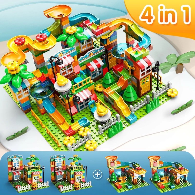 Xếp hình cho bé 400 chi tiết bộ đồ chơi lắp ráp cầu trượt cho bé hãng FEELO tương thích lego duplo