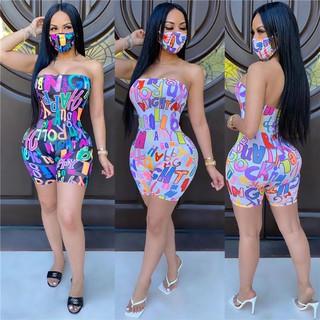 Jumpsuit cúp ngực in chữ thiết kế gợi cảm cho nữ