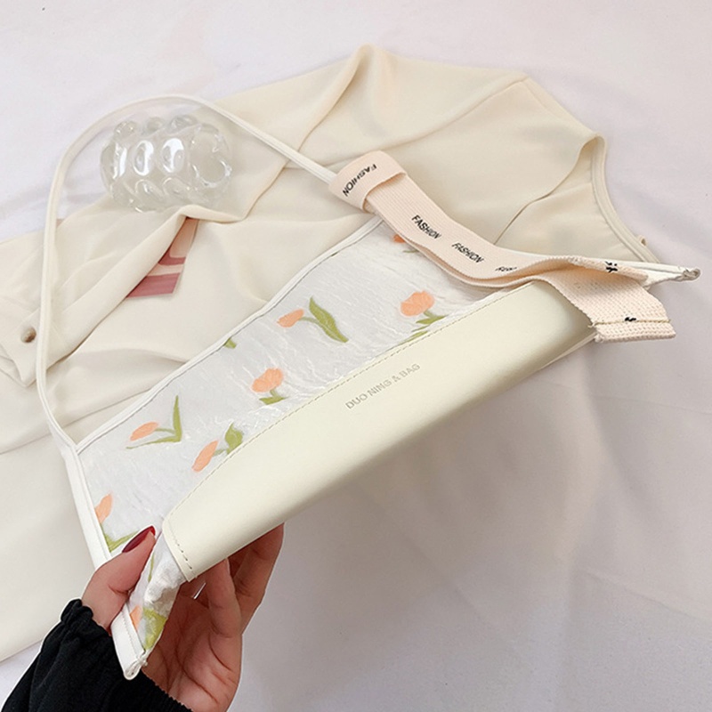 Túi Tote Đeo Vai Cỡ Lớn Thêu Họa Tiết Hoa Tulip Tinh Tế Thời Trang Cắm Trại/ Dã Ngoại