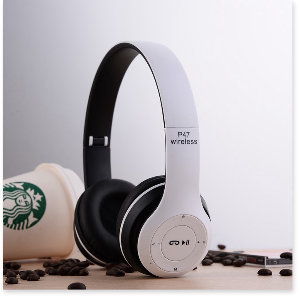 Tai nghe chụp tai cao cấp có khe thẻ nhớ Bluetooth P47 (Trắng) kèm cáp sạc | BigBuy360 - bigbuy360.vn