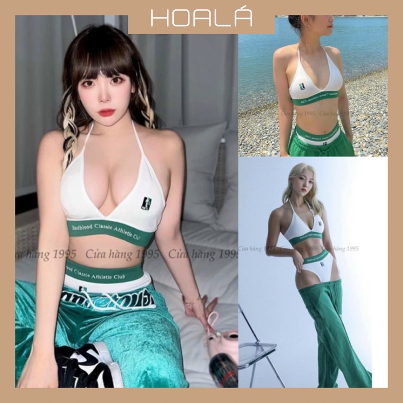 Set Bộ Bikini Trắng Viền Xanh Lá Gợi Cảm S15
