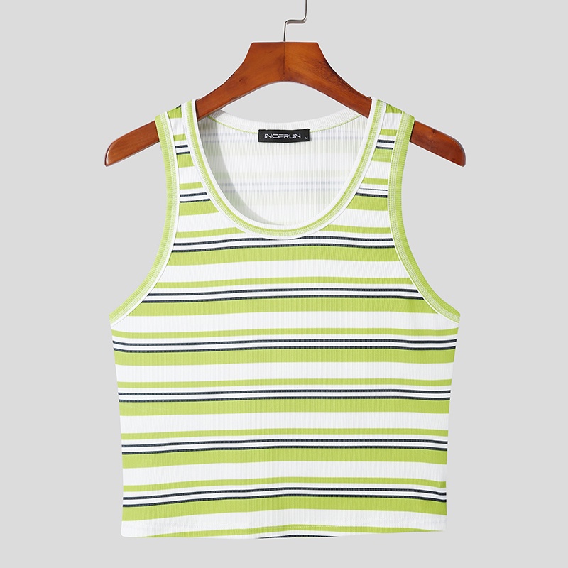 Áo Tank Top Sát Nách Cổ Tròn Kẻ Sọc Cá Tính Cho Nam