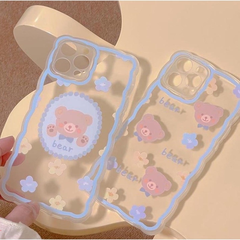 Ốp Điện Thoại Trong Suốt Họa Tiết Hoa / Gấu Hoạt Hình Dễ Thương Cho IPhone 13 11 12 Pro Max XR Xs Max 6 7 8 Plus
