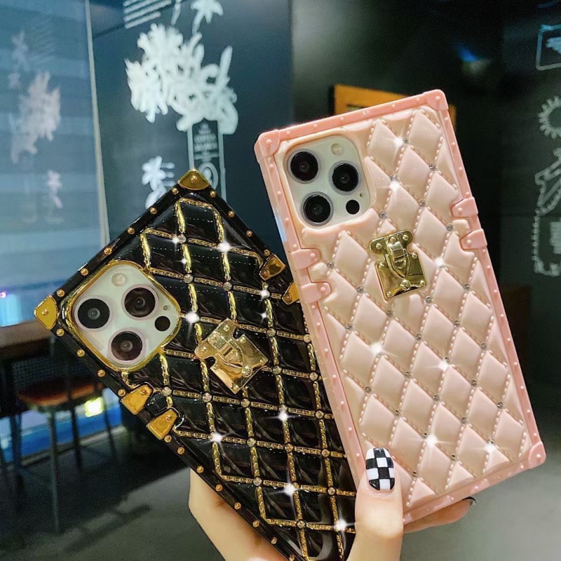 Ốp Điện Thoại Hình Vuông Mạ Điện Đính Đá Sang Trọng Cho iPhone 7 8 Plus X XR XS Max 11 12 13 Pro Max 12 13 Mini