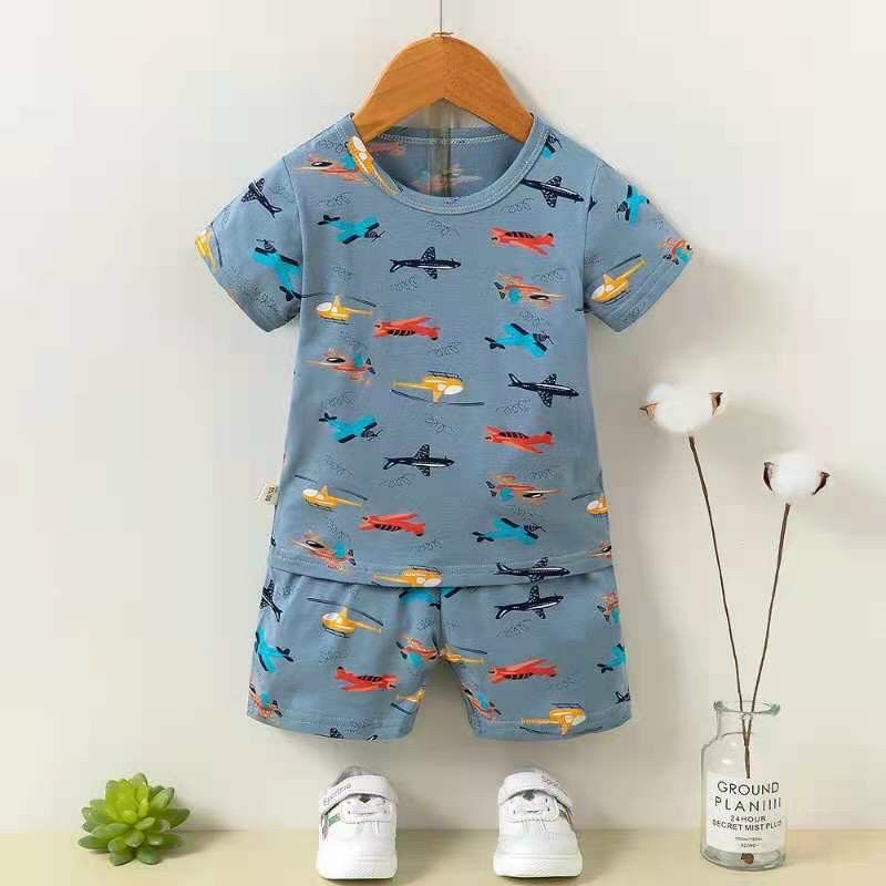 (QiQi 15-25kg) Đồ bộ Quảng Châu xuất hàn QiQi cho bé - Bộ quần áo cotton xuất hàn cọc tay cho bé trai
