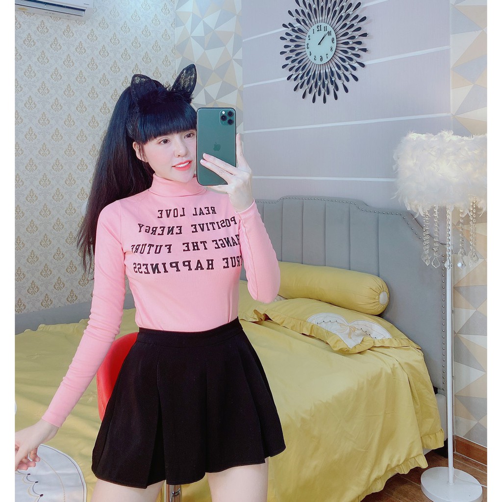 Áo cổ lọ in chữ real love thun thái siêu cool ngầu xắn xinh