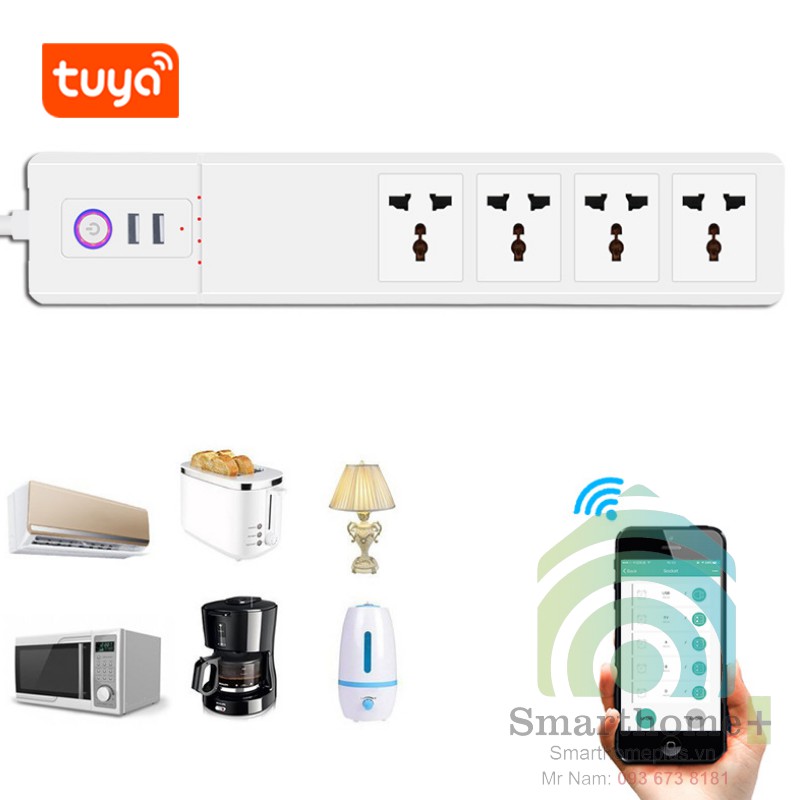 Ổ Cắm 4 Cổng Kéo Dài Công Suất Lớn Điều Khiển Qua Wifi Tuya TC4