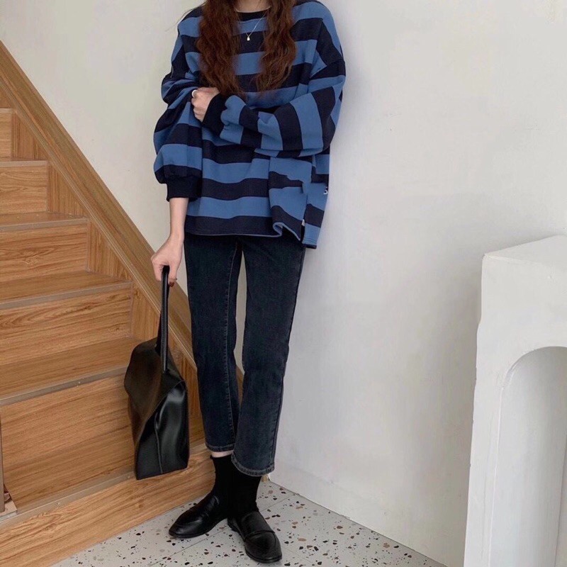 Áo nỉ kẻ ngang xẻ vạt 4 màu | BigBuy360 - bigbuy360.vn