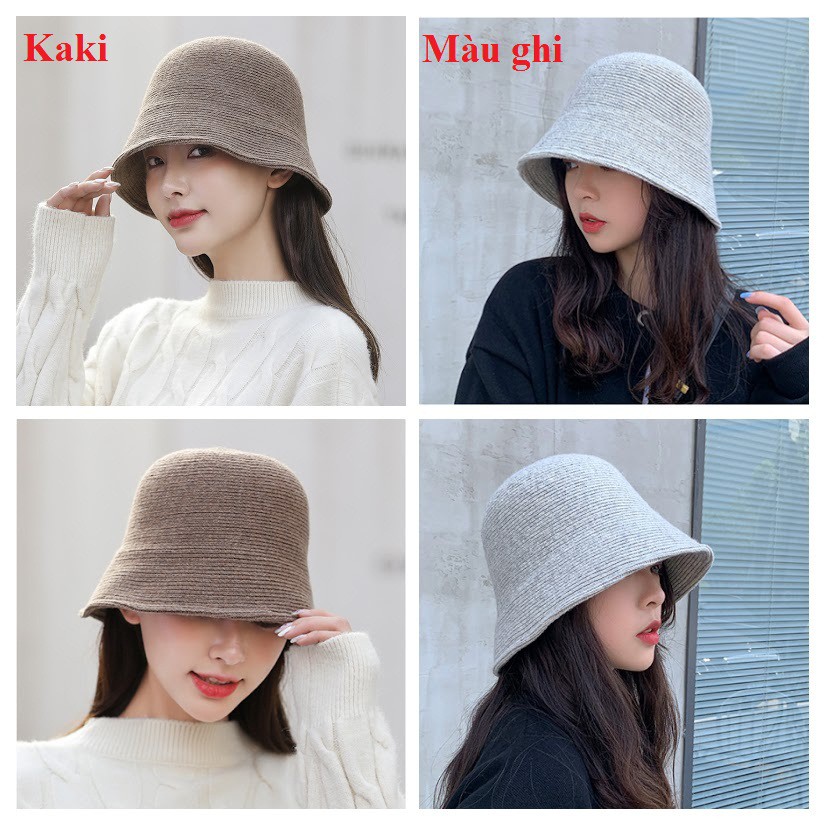 Mũ len bucket dệt kim phong cách Hàn Quốc NoBrandFemaleWool