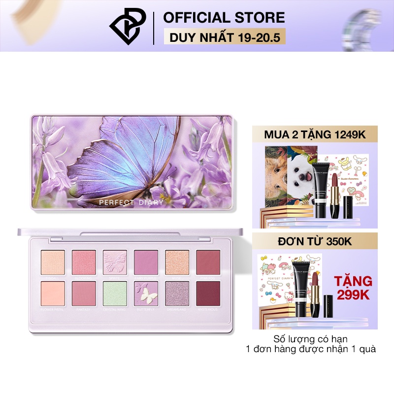 Bảng Phấn Mắt Perfect Diary 12 Màu Hiệu Ứng Lì Nhũ Ánh Kim Mịn Kèm Cọ 14g