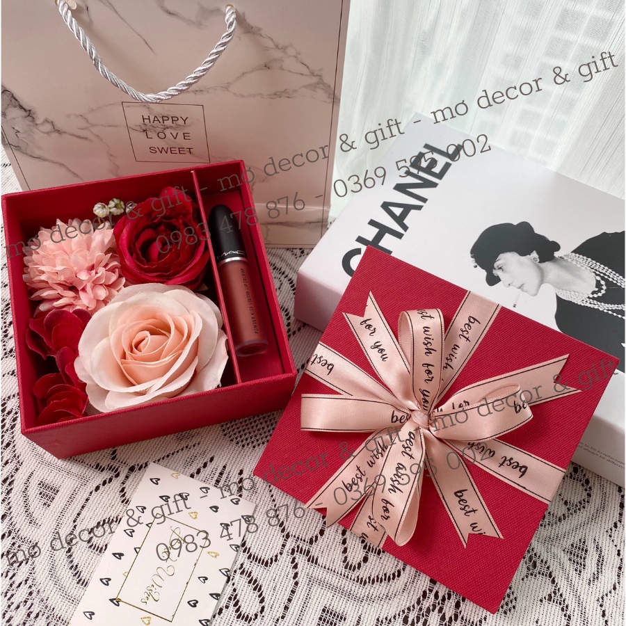 Hộp Đựng Son 13,5 x 13,5cm Mic Hoa Lụa Siêu Đẹp - Handmade By Mơ Decor