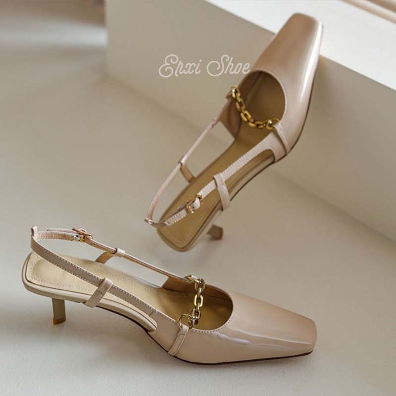 Oeggeo shop Xăng đan Cao Gót Hở Mũi Có Khóa Cài Phía Trước Cho Nữ