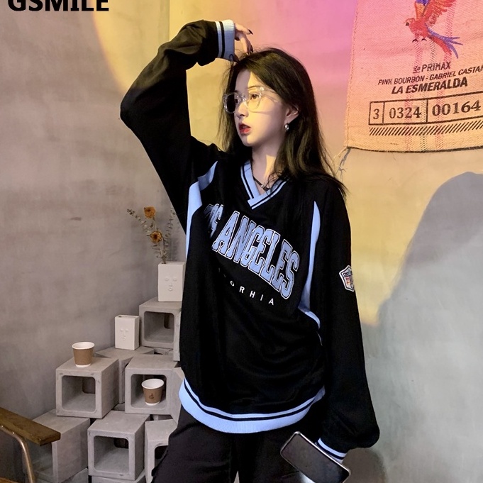 Áo thun tay dài cổ chữ V dáng rộng Plus Size cho nữ | BigBuy360 - bigbuy360.vn