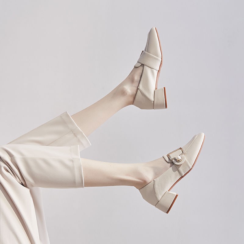 Giày Lười Da Gót Vuông Thời Trang 2020 Cho Nữ